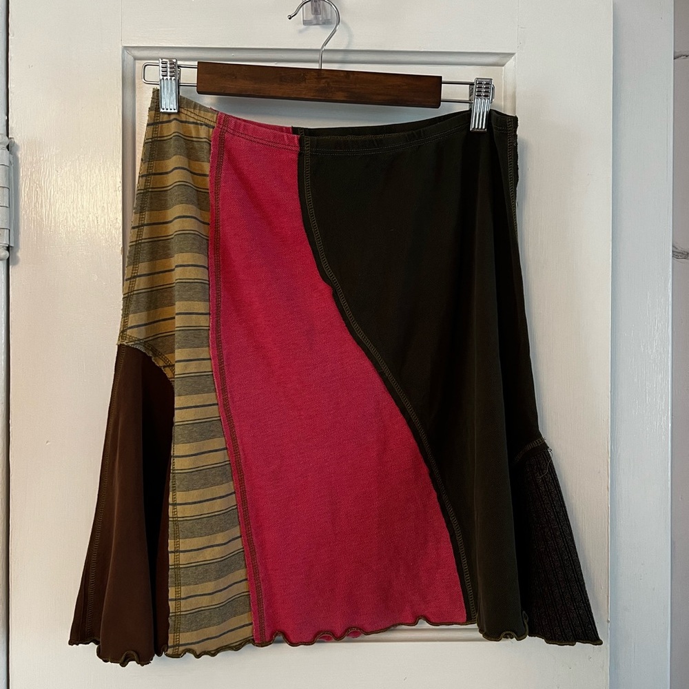 Pink and Brown Asymmetrical A-line Skirt